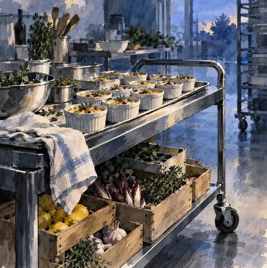 Illustration of catering businesses equipment and workspace